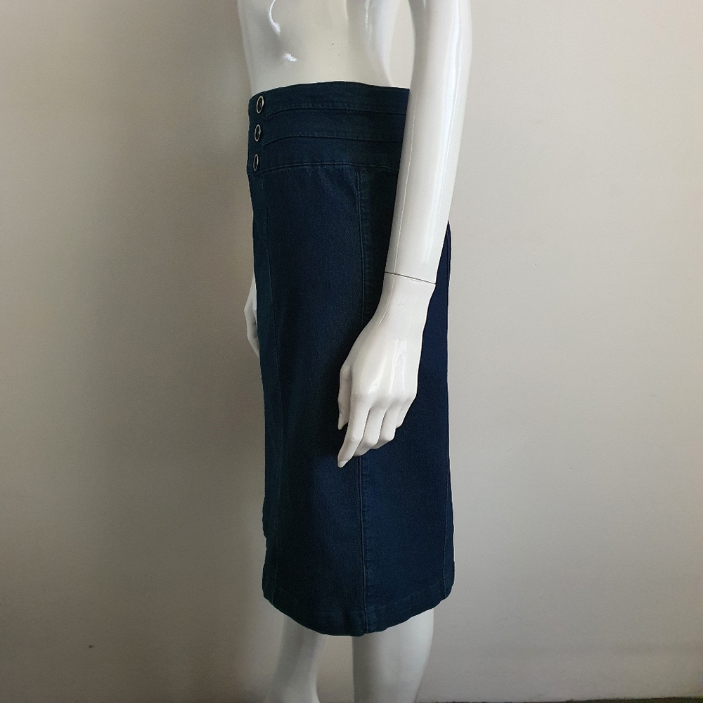 Review Size 14 High Waist Dark Wash Blue Denim Skirt - Picture 7 of 10